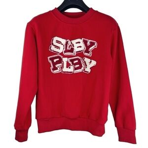 SOLEBOY Men’s Quality Red Crew Neck Sweatshirt Block Letters Patch Design Size S